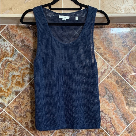 COASTAL LUXE | Vince Beachy Linen Open Stitch Knit Tank in Navy Blue Size Medium - Picture 3 of 9